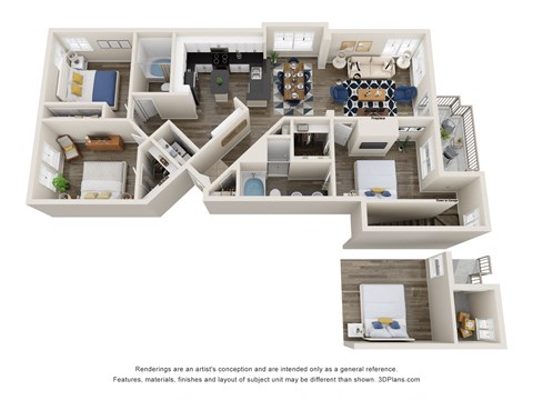 Floor plan for 3 beds, 2 baths, 1379 sqft